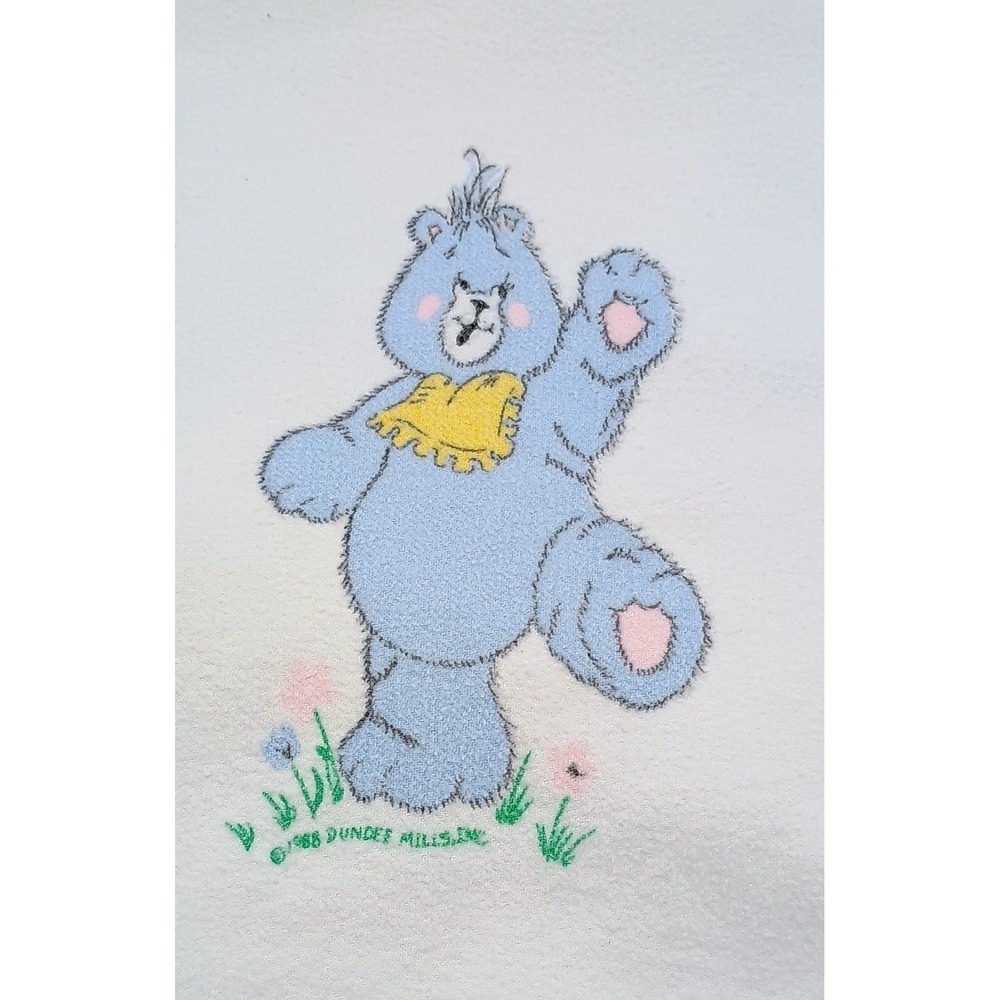 35x45" 1988 DUNDEE MILLS Blue Yellow Bear Rabbit Squirrel Baby Blanket Satin B5
